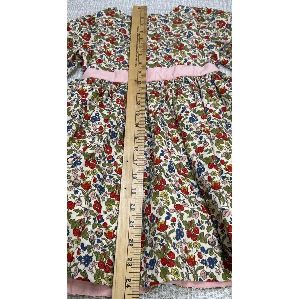 Mini Boden Corduroy Dress Girls 6-7Y Strawberry& Floral Print L/S Cotton A-line